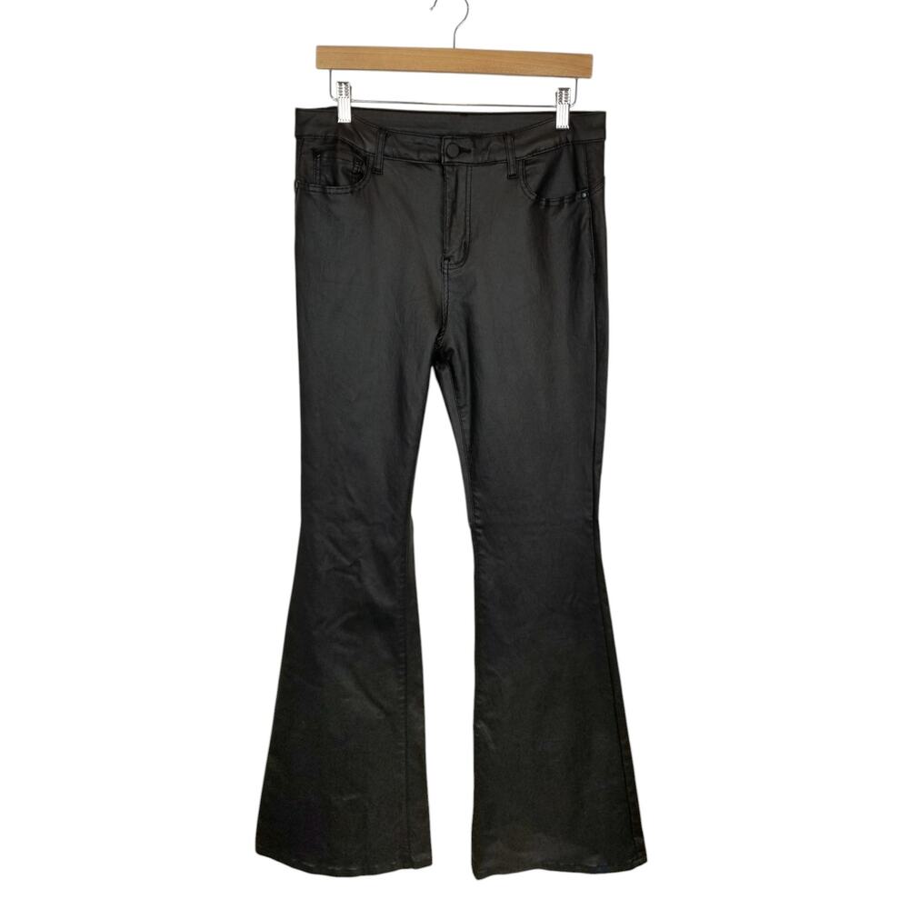 SHEIN Women's Faux Leather Stretch Black Fabric Flare Leg Pants Size XL Tall